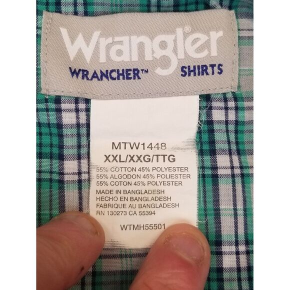 Wrangler Button Up Shirt Men's 2XL Green Pearl Snap Short Sleeve Rancher Western - Picture 4 of 8